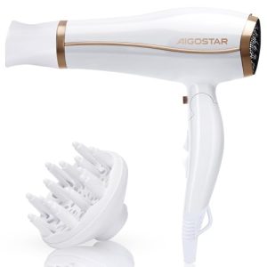 Aigostar Luna - Secador de cabelo profissional de 2200 W com íons negativos. 2 velocidades, 3 níveis de temperatura + botão de ar frio. Cabo dobrável.