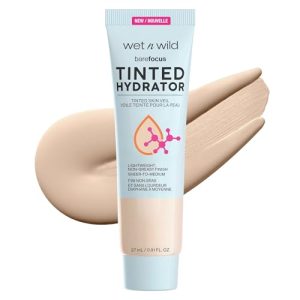wet n wild, Bare Focus Tinted Hydrator, Creme Hidratante com Cor, Pele Radiante, Cobertura de Leve a Média, Acabamento Semimate, Fórmula Enriquecida com Ácido Hialurônico e Escualano Vegano, Médio