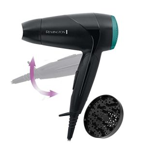 Secador de Cabelo Pequeno Compacto Remington, Secador de Viagem, Dobrável, Óptimo para Academia, Con centrador, Difusor Compacto, Fluxo de 60km/h, 3 Temperaturas, 2 Velocidades, Gancho para Pendurar - D1500
