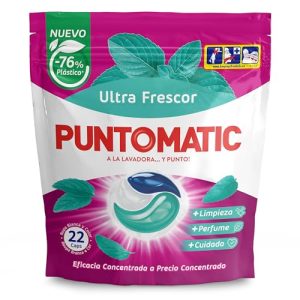 PUNTOMATIC | Cápsulas Tricâmara Frescor | Detergente para Lavadora de Roupas Brancas e Coloridas | Removedor de Manchas | 22 lavagens