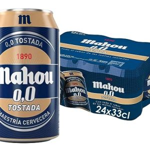 Mahou 0,0 Tostada, Pack de 24 Latas x 33 cl, Cerveja Lager Refrescante, Leve e Suave, Sabor Autêntico, Cerveja 0,0% Vol Álcool.