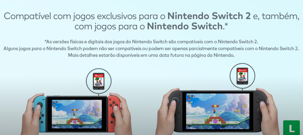 Comparação lado a lado entre a Nintendo Switch original e a Nintendo Switch 2.