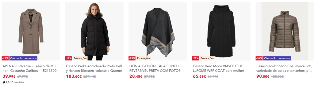 Abrigos, camisolas e peças de moda com desconto na Miravia.