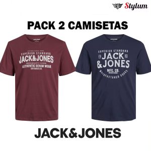 Jack & Jones Homem Pacote com 2 Camisetas de Algodão com Estampa de Logo Ajuste Regular Fit Moda Casual Informal