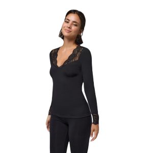 Ysabel Mora - Camiseta térmica de manga longa com detalhe em renda preta