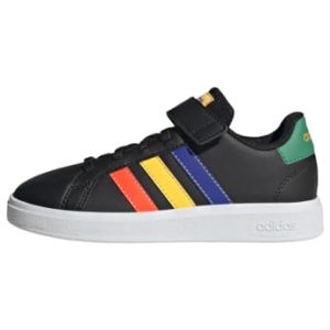 adidas Grand Court Court Elastic Lace And Top Strap Shoes, Ténis unissex para crianças, Core Black Lucid Blue Court Green, 38 EU