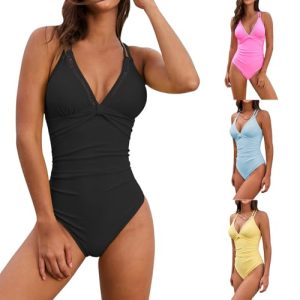 Maiôs Femininos Decote em V Maiô de Uma Peça Push Up Cintura Alta Sexy Costas Maiô Natação Piscina