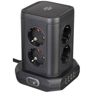 Regleta de enchufes Brennenstuhl com USB e 8 tomadas de corrente / tomada múltipla vertical (regleta horizontal, 4x USB, com interruptor iluminado, cabo de 2m) preta