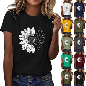 Camiseta de Manga Curta Feminina Moda Casual Estampada Amor Solta Decote Redondo Tops T-Shirt Esporte Festa Camisa Original Algodão Confortável Verão Basic tee