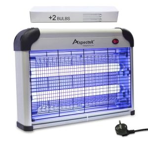 ASPECTEK Lâmpada Mata Insetos Elétrica 20W | Mata Mosquitos elétrico | Lâmpada Antimosquitos, Mariposas, Percevejos e mais | Lâmpada UV Repelente de Mosquitos | (Inclui 2 Lâmpadas de reposição)