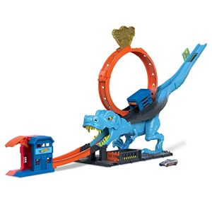 Hot Wheels City Desafio do T-Rex Pista para Carros de Brinquedo com Lançador, Inclui 1 veículo, +5 anos (Mattel HNP77)