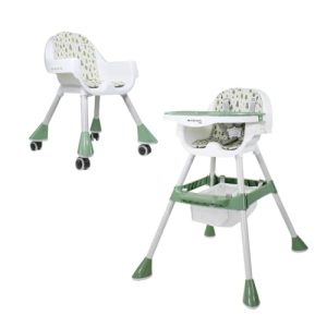 Mobiclinic® crianças, Cadeira de alimentação evolutiva, 2 em 1, Altura ajustável, Bandeja dupla, 6 meses - anos, Floresta, Cinto de segurança de 5 pontos, Rodas removíveis, Até 35 kg, Cesta de armazenamento, 360º