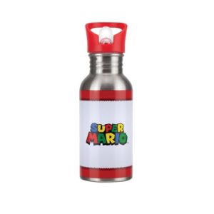 Garrafa de Água Super Mario com Canudo - Garrafa de Aço Inoxidável Oficial Nintendo, 450 ml
