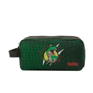 TOTTO - Estojo Escolar Dois Compartimentos, Modelo Rex Dino, Estojo Grande, Dimensões 23 x 12 x 9 cm, Alça Lateral, com Identificador na Parte Posterior, Compacto e Resistente, Cor Verde