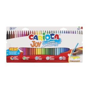 Carioca Marcadores Joy Paperboard Wallet, marcadores coloridos para crianças com ponta fina, ideais para desenhar e colorir, super laváveis, cores sortidas, 36 unidades.