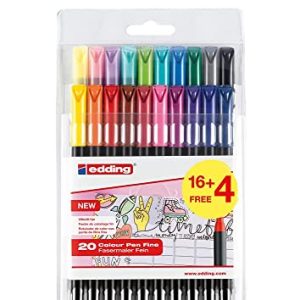 Edding 1200 marcador de cor de traço fino - multicolor - 16 canetas + 4 de brinde - ponta redonda 1 mm - marcador para desenhar e escrever - conjunto de volta às aulas