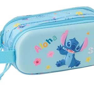 Stitch 3D - Estojo Duplo 3D, Estojo Infantil, Estojo para Criança, Ideal para Crianças em Idade Escolar, Confortável e Versátil, Qualidade e Resistência, 21x6x8 cm.