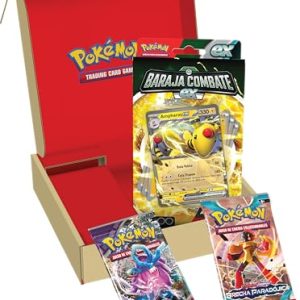 Baralho Pokémon Combate ex de Ampharos ex e Lote de 2 Pacotes de Melhoria de JCC Pokémon (baralho de 60 Cartas Pronto para Jogar)