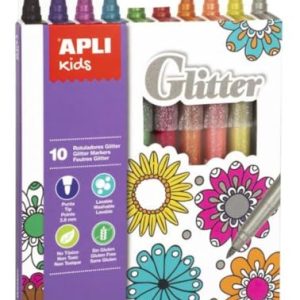 APLI Kids 18218 - Marcadores Glitter, 10 Cores de Purpurina