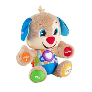Fisher-Price Rir e Aprender Cachorrinho Primeiras Descobertas, pelúcia interativa com luzes e sons, brinquedo para bebês +6 meses, versão em espanhol (FPM53)