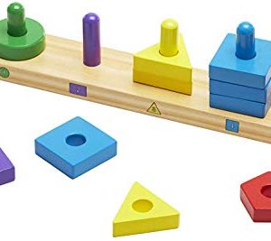 Melissa & Doug Tabuleiro para empilhar e classificar formas, Brinquedos de desenvolvimento, Jogo educacional, Jogo de madeira, Montessori, 3+, Presente adequado para crianças e meninas.
