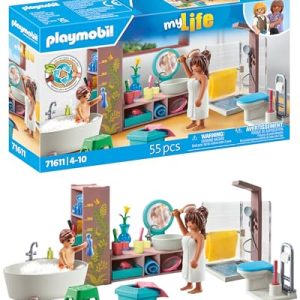 PLAYMOBIL myLife 71611 Banheiro, Inclui Duas Figuras e numerosos Acessórios, Feito com mais de 80% de Materiais reciclados e de Base biológica, Brinquedos para meninos e meninas a Partir de 4 anos.