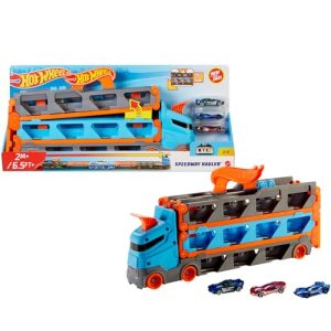Hot Wheels City - Caminhão de rodovia, Pista de Carros de Brinquedo de 2 Metros com Lanzador, Inclui 3 veículos (Mattel HGH33)