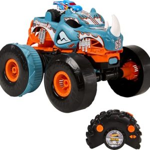 Hot Wheels Monster Trucks, Carro Teledirigido, RC Rhinomite radiocontrol, Carro de Brinquedo teledirigido com Controle se transforma em Pista, +5 anos, HPK27.